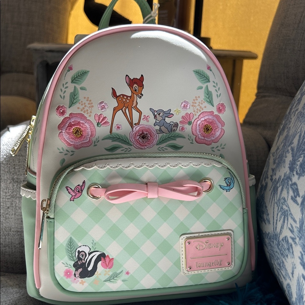 Loungefly Bambi and Thumper- Green and Pink Floral backpack - Picture 11 of 14
